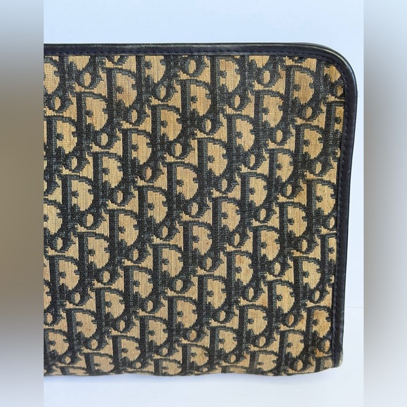 Vintage Christian Dior Large Clutch Bag in Navy Blue Trotter Jacquard Canvas - Picture 7 of 12